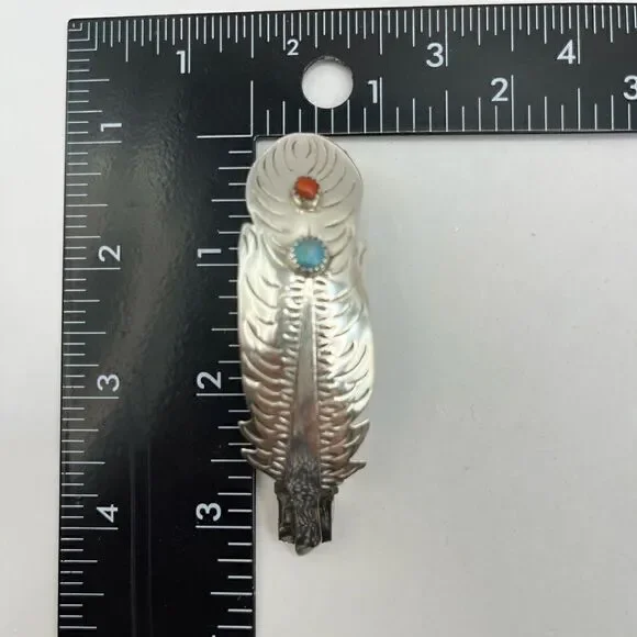 Vintage Navajo sterling, feather hair clip - Picture 6 of 7